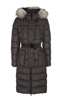 Пуховик с капюшоном и поясом Moncler