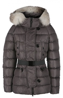 Пуховик с капюшоном и поясом Moncler
