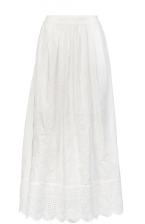 Хлопковая юбка макси с вышивкой и широким поясом Blugirl