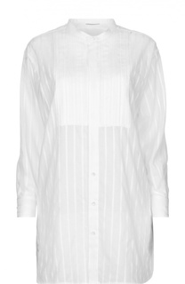 Удлиненная полупрозрачная блуза в полоску с воротником-стойкой Saint Laurent