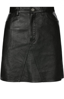 Кожаная мини-юбка с карманами Saint Laurent