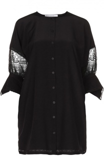 Удлиненная блуза с укороченным рукавом и кружевной вставкой Givenchy