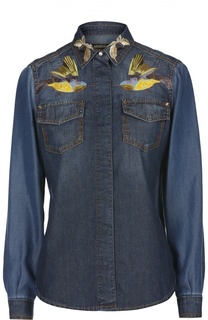 Джинсовая блуза с накладными карманами и вышивкой Roberto Cavalli