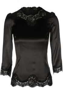 Шелковая приталенная блуза с кружевной отделкой Dolce &amp; Gabbana