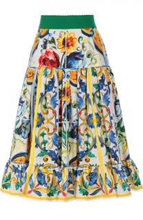 Юбка-миди А-силуэта с ярким принтом и широким поясом Dolce &amp; Gabbana