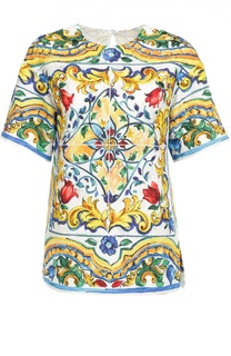 Топ прямого кроя с удлиненным рукавом и ярким принтом Dolce &amp; Gabbana