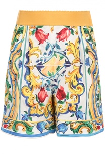 Мини-шорты с ярким принтом и завышенной талией Dolce &amp; Gabbana