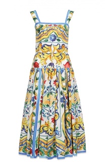 Приталенный сарафан с юбкой в складку и цветочным принтом Dolce &amp; Gabbana