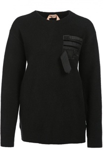 Шерстяной удлиненный пуловер с декоративной отделкой No. 21