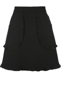 Мини-юбка А-силуэта с накладными карманами и оборками REDVALENTINO