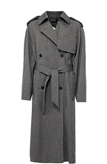 Двубортное пальто с поясом и погонами Isabel Marant