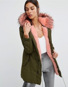 Парка с контрастным мехом Boohoo - Зеленый