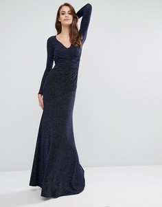 Платье макси из ткани с люрексом с длинными рукавами и открытой спиной City Goddess - Темно-синий