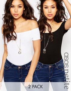 Комплект из 2 боди в рубчик с короткими рукавами ASOS PETITE - Скидка 10 - Белый