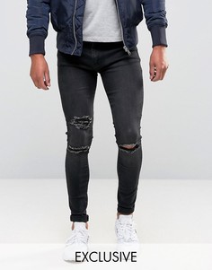 Серые супероблегающие джинсы с рваными коленками Liquor &amp; Poker - Серый