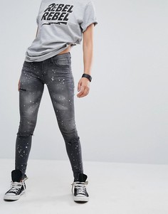 Daisy Street Skinny Jeans With Distressing And Bleach Splash - Черный