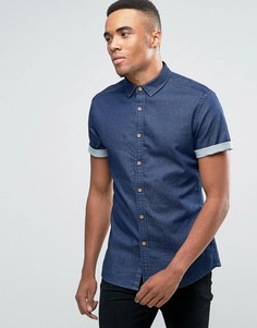 Темная джинсовая рубашка суперузкого кроя ASOS - Темно-синий
