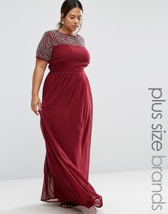 Плиссированное платье макси с отделкой жемчугом Lovedrobe Luxe - Красный