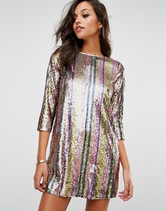 Цельнокройное платье в полоску с пайетками Boohoo - Мульти