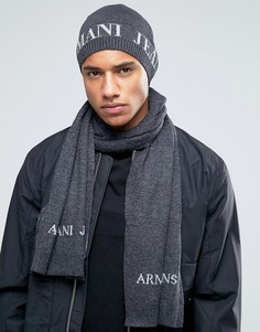 Armani Jeans Logo Gift Set Beanie &amp; Scarf - Серый