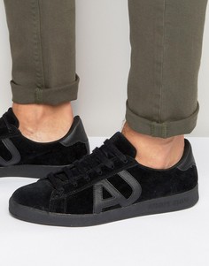 Замшевые кроссовки с логотипом Armani Jeans - Черный