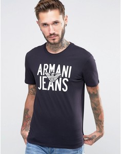 Темно-синяя футболка с большим логотипом Armani Jeans - Темно-синий