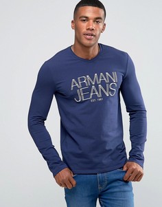 Armani Jeans T-Shirt With V Neck Long Sleeves In Navy - Темно-синий