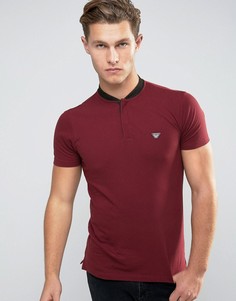 Armani Jeans Polo Shirt With Denim Bomber Neck In Burgundy - Красный