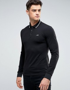 Armani Jeans Polo Shirt With Tipping In Black Slim Stretch Fit Long Sleeves - Черный