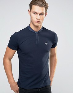 Armani Jeans Polo Shirt With Denim Bomber Neck In Navy - Темно-синий