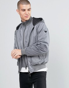 Armani Jeans Jacket With Hood &amp; Mock Insert In Grey Water Repellent - Серый