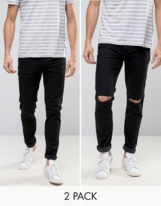 2 пары облегающих джинсов (черные и черные с рваными коленями) ASOS - СКИДКА 15 - Черный