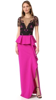 Draped Cap Sleeve Gown Marchesa Notte