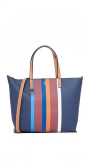 Маленькая квадратная объемная сумка с короткими ручками Kerrington в полоску Tory Burch