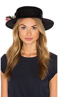 Brigitte boater hat with artic fox fur - Eugenia Kim
