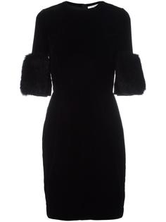 бархатное платье с короткими рукавами и мехом опоссума Givenchy