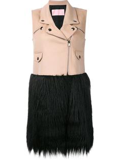 feather effect sleeveless biker jacket Giamba