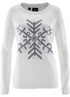 Пуловер с круглым вырезом (серый меланж с узором) Bonprix