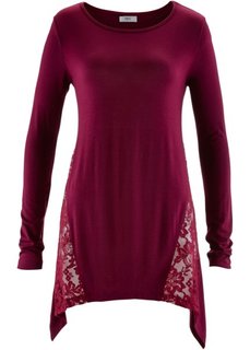 Футболка с удлиненными боковыми краями и кружевными вставками (черный) Bonprix