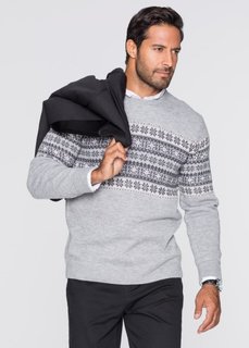 Пуловер Regular Fit в норвежском стиле (светло-серый меланж) Bonprix