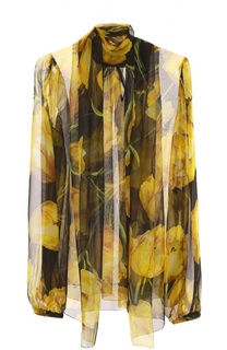 Шелковая прозрачная блуза с цветочным принтом и воротником аскот Dolce &amp; Gabbana