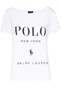 Футболка свободного кроя с разрезами и контрастной надписью Polo Ralph Lauren
