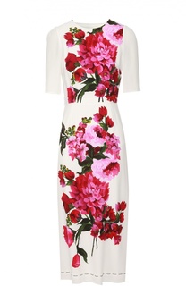Приталенное платье с коротким рукавом и цветочным принтом Dolce &amp; Gabbana
