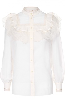 Блуза с кружевной отделкой и воротником-стойкой Saint Laurent