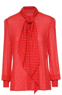 Шелковая блуза с воротником аскот и декоративной отделкой Saint Laurent