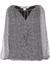 Шелковая блуза на кулиске с контрастным принтом Diane Von Furstenberg