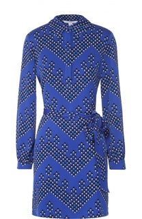 Шелковое платье-рубашка с поясом и ярким принтом Diane Von Furstenberg