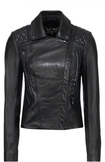Укороченная кожаная куртка с косой молнией Armani Jeans