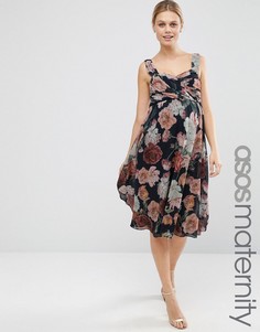 Шифоновое платье миди для беременных с цветочным принтом ASOS Maternity WEDDING - Мульти