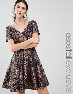 Жаккардовое платье для выпускного с абстрактным животным принтом ASOS TALL - Мульти